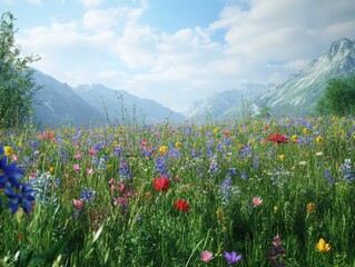 Obraz premium A detailed visualization of wildflowers and biodiversity in untouched meadows highlighting environmental importance.