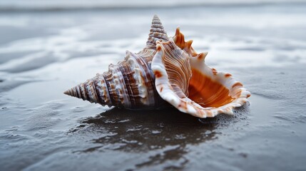 Seashell on wet sand