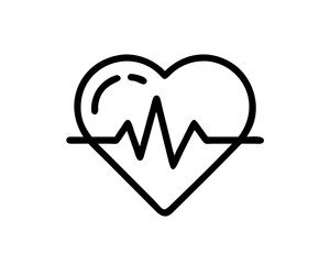 Heart Rate Pulse Line Icon - Editable Stroke Cardiogram Vector in Outline Style for UI/UX, App, and Web Design, Isolated on White