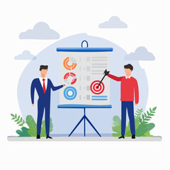 Business strategy planning, marketing tactic or winning strategy to achieve target, project blocker and solution to be success concept, smart businessman presenting business strategy on whiteboar