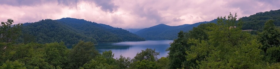 Panoramic view of the mountain lake