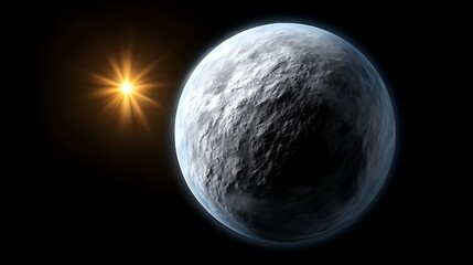 Fototapeta premium A celestial sphere of glowing dust particles orbiting a bright white dwarf star, with subtle gradients of color fading into space