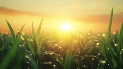 Breathtaking Sunset Over Lush Cornfield: A Celebration of Agriculture's Beauty
