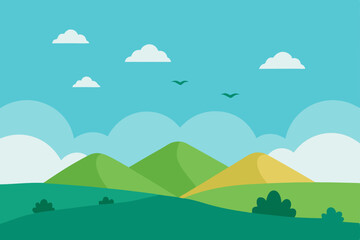 Obraz premium Serene Landscape Rolling Green Hills Under a Summer Sky