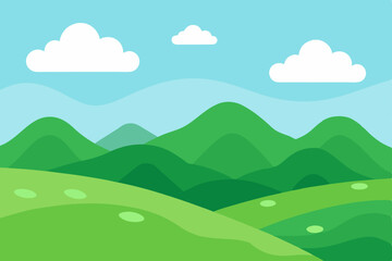 Obraz premium Serene Mountain Landscape Rolling Hills and Blue Skies Illustration