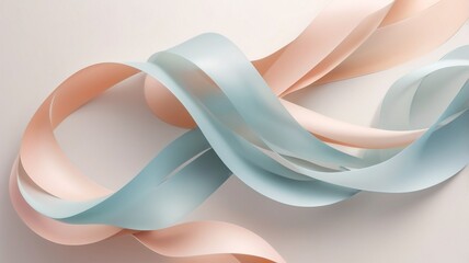 Fototapeta premium A modern and elegant abstract composition with ribbons. Ribbons transition through a gentle pastel color palette: blush pink, peach pink and soft pastel blue. 