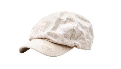 Beige linen newsboy cap isolated on white background with vintage casual style