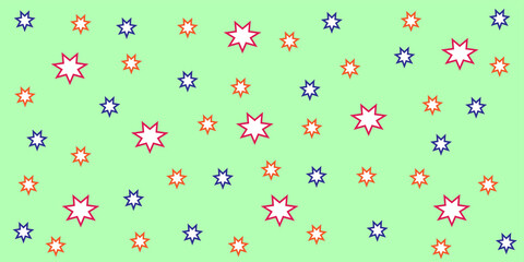 Scattered eight pointed stars on a light green background