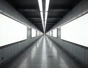 Fototapeta premium Blank Advertisement Spaces in a Modern Underground Passageway