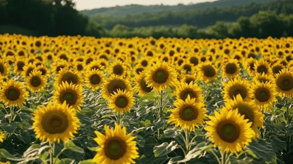 Obraz premium Sunflowers in a field at sunset (1)