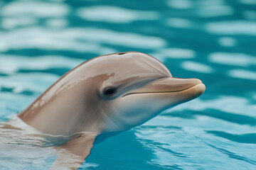 Fototapeta premium Dolphin Portrait: Gentle marine mammal gliding effortlessly through crystal-clear waters, showcasing its sleek form and intelligent gaze.