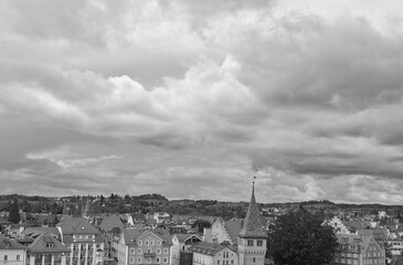 Monochrome panorama of the town Stein am Rhein in Switzerland