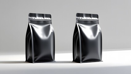 Studio shot of a blank black pouch packaging mockup isolated on white background