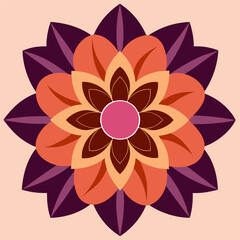 Circular Floral Mandala in Orange and Purple Hues