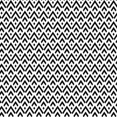 black and white seamless pattern, repeating pattern, black V-shaped elements, black diamond shapes, black V-shapes or chevrons that point upwards, brick-like, larger rhombus or lozenge shapes