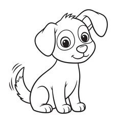 Fototapeta premium Adorable cartoon puppy sitting and wagging its tail in black and white