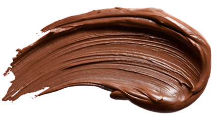 Artistic texture of rich brown creamy substance on isolated on white transparent background showing brush strokes for beauty or food concept