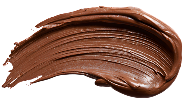 Artistic texture of rich brown creamy substance on isolated on white transparent background showing brush strokes for beauty or food concept