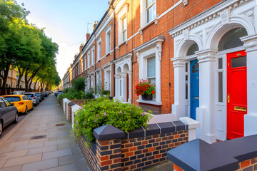 Clapham terraced houses made of brick. England's London.