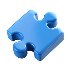 Glossy blue puzzle piece isolated on transparent background