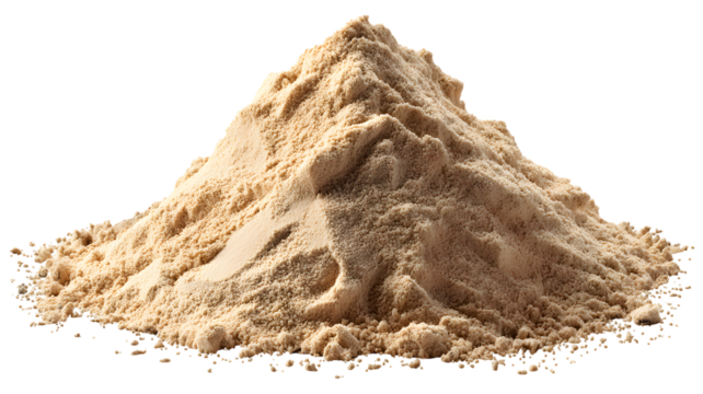 Beige powdered substance pile isolated on background close up texture details perfect for food and cosmetic concepts