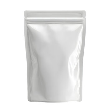 Blank white mylar pouch mockup isolated for food packaging and product branding design with a zipper closure for easy sealing
