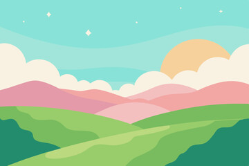 Fototapeta premium Serene Sunrise Pastel Hills and Gentle Slopes Landscape Illustration