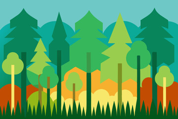 Obraz premium Vibrant Evergreen Forest Landscape A Colorful Illustration of Nature's Beauty