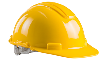 Bright yellow construction helmet isolated on background protection equipment safety gear for builders and workers in construction sites
