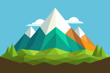 Majestic Mountain Range A Low-Poly Landscape Illustration