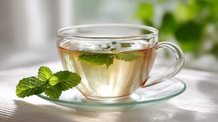 Fresh Mint Tea in a Glass Cup with Natural Light