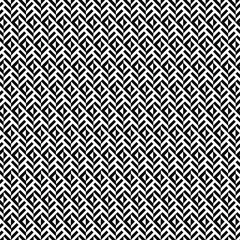 vector seamless pattern, repeating geometric pattern in black and white, Interlocking Zigzags, Chevrons, Diagonal Orientation, elongated hexagons, Sense of Depth, Movement, Tessellation, thick diagona