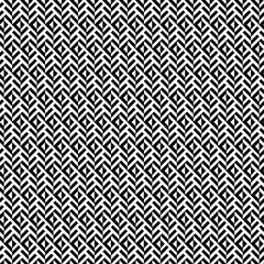 vector seamless pattern, repeating geometric pattern in black and white, Interlocking Zigzags, Chevrons, Diagonal Orientation, elongated hexagons, Sense of Depth, Movement, Tessellation, thick diagona
