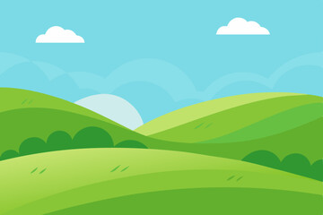 Serene Rolling Hills Landscape A Picturesque Green Meadow Under a Sunny Sky