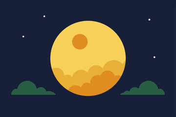 Obraz premium Serene Night Minimalist Moon and Clouds Illustration
