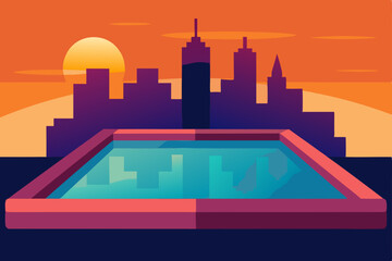 Fototapeta premium Cityscape Sunset Rooftop Pool with Stunning Urban Views