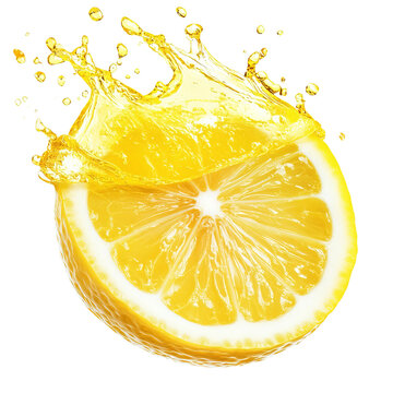 Zesty Burst: A vibrant lemon half, captured mid-splash, explodes with a refreshing burst of citrusy juice, showcasing freshness and natural goodness.