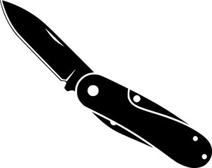 Simple silhouette image of an open pocket knife on a white background
