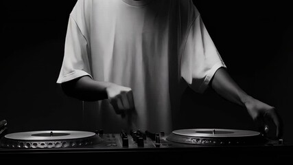 Dj performing live mixing session with expert hand movements