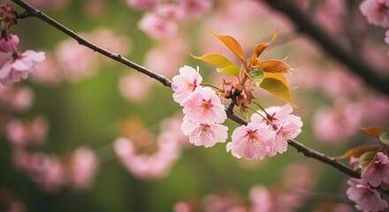 Obraz premium Japanese Cherry Blossom Sakura Flowers – Delicate Pink Blooms Symbolizing Beauty, Renewal, and the Arrival of Spring in Traditional Japanese Culture and Nature