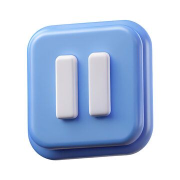 3d pause button icon blue and white isolated on transparent background