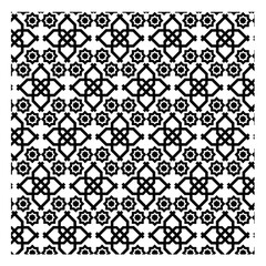 black and white seamless pattern, monochrome geometric repeating pattern, Islamic geometric art, four-lobed or quatrefoil shape, prominent repeating, symmetry, tessellation, star and stylized, eight
