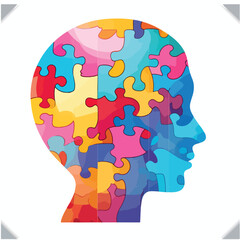 Professional Flat Brain Puzzle Pieces Icon Vector Illustration for Cognitive Development