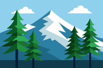 Obraz premium Majestic Mountain Peak Serene Landscape with Evergreen Trees