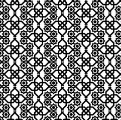 black and white seamless pattern, monochrome geometric repeating pattern, Islamic geometric art, interlocking lines or radiating smaller triangles, rotational symmetry, Islamic geometric patterns, 