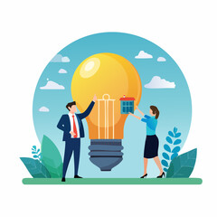 Company culture, teamwork or collaboration for success, colleague or employee engagement, collaboration or cooperate synergy for business growth concept, business people help building lightbulb idea
