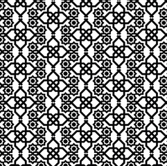 black and white seamless pattern, monochrome geometric repeating pattern, Islamic geometric art, interlocking lines or radiating smaller triangles, rotational symmetry, Islamic geometric patterns, 