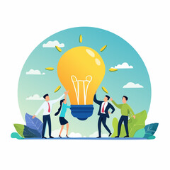 Company culture, teamwork or collaboration for success, colleague or employee engagement, collaboration or cooperate synergy for business growth concept, business people help building lightbulb idea