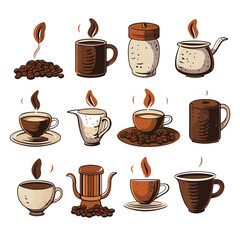 Obraz premium International Coffee Day Poster with Coffee Pot and Coffee Beans Illustration for Promotional Purposes