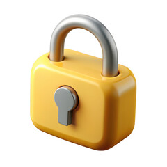 Yellow padlock 3d render isolated on transparent background
